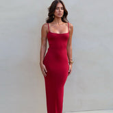 Hollow Out Cutout Backless Stitching Tied Slim Fit Long Elegant