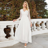 Dress Slim White Wedding Dress Lace V neck Dress Chiffon Wedding Clothes