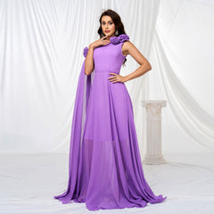 One Shoulder Diagonal Collar Long Cocktail Evening Dress Bridesmaid Dress Waist-Controlled Large Hem