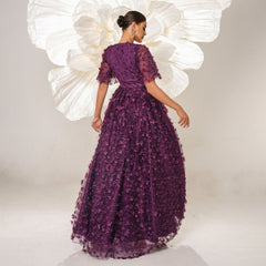 High End Short Sleeved Elegant V Neck Long Cocktail Evening Dress Bridesmaid Dress Mesh Large Swing