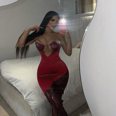 Girls Color Contrast Patchwork Sequ Design Dress