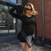 Cool Long Sleeve round Neck Wooden Ear Slim Sheath Dress