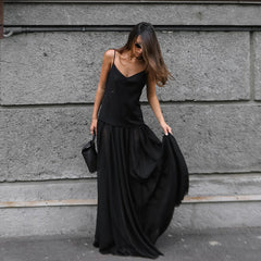 Elegante diseño de escote en V, tirantes finos adelgazantes, elegante vestido de noche, tobillera francesa