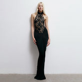 Sheer Cutout Lace Breathable Backless Sleeveless Black Slim Fit Dress Stretch