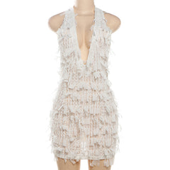 Halter Lace Up V Neck Backless Slim Fit Sheath Dress