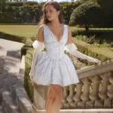 Elegant Slim Fit Dress Socialite Deep V Plunge Floral A Line Dress