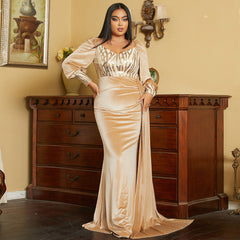 Plus Size Long Velvet Cocktail Light Luxury Bridesmaid Dress Evening Dress for