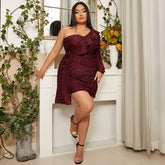 Plus Size GirlsShort Wedding Party Cocktail Light Luxury Sequined Evening Dress