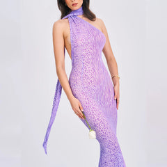 Mesh Sleeveless Dress Leopard Print Backless Halter Dress