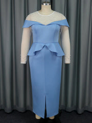 Ruffled Dress Party Cocktail Beaded See through Sleeve Dress