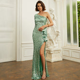 Single Sleeve Elegant Tight Long Sequined Slim Fit Small Trailing Annual Party Evening Dress