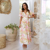 Slim Fit Slimming V Neck Printed Large Swing Dress