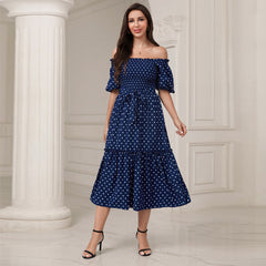 Elegant Woven High Waist Dress Long Dress