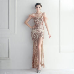 Positioning Floral Sequin Wool Binding Craft Sling Dress Long