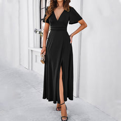 Solid Color Elegant Slim V neck Dress