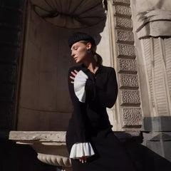 Dehaired Angora Covering Yarn Slimming Patchwork Long Sleeved Knitted Maxi Dress