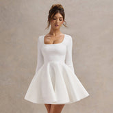 Square Collar Elegant Slim Fit Waist a Swing Casual Short Dress