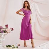 Dress Embroidered Long Lace High Waist Round Neck Large Swing Dress