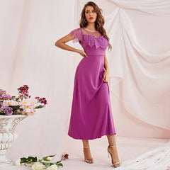 Dress Embroidered Long Lace High Waist Round Neck Large Swing Dress