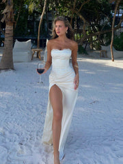 Elegant twisted dress with slit satin dress