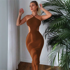 Backless Lace up Halter Sheath Slim Dress