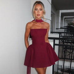 Back Zipper Tube Top Short Type Dress