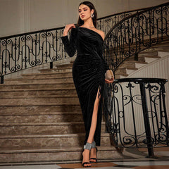 High Sense Socialite Dress Cocktail Adult Lady like Woman Wind Slit Maxi Dress