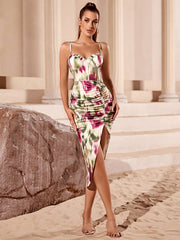 Wedding Season Date Bar Party Family Cocktail Party Split Pleated Cami Dress