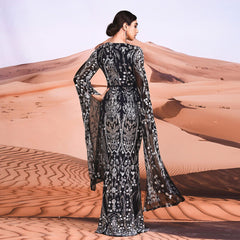 Super Long Sleeve Crew Neck Slim Long Sequined Cocktail Evening Dress Bridesmaid Dress