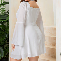 Plus Size Flared Sleeves Wrapped Chest Hollow Out Cutout Party Dress