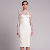 White Long Sleeve Lace Dress Backless Wear