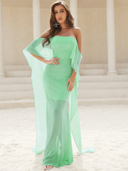 Strapless Short Sleeve Formal Elegant Lace Slim Bodycon Maxi Dress