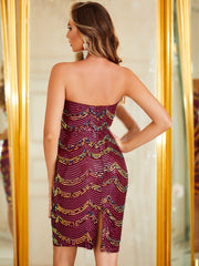 Vestido de noche corto sin mangas con lentejuelas y escote tubo