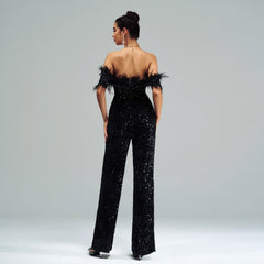 High End Long off Neck Sequined Cocktail Jumpsuit Evening Dress Bridesmaid Dress