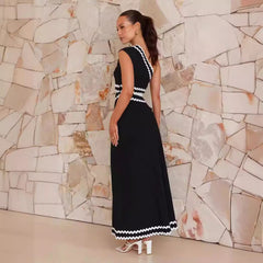 Elegant Diagonal Collar Lace Stitching Maxi Dress