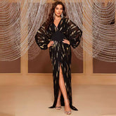 Producto Vestido Lentejuelas Manga Linterna Cuello en V Elegante Ligero Lujo Noche