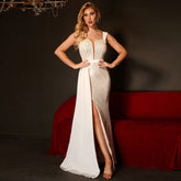 Middle East Sling Double Patchwork High Waist Slit Hip Backless Swing Ball Dress