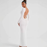 Long Sleeve Lace up Series Hollow Out Cutout Sheath Dress