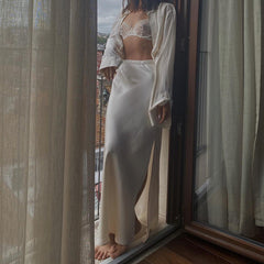 Satin Draping Mop Maxi Dress Side Slit High Waist Skirt