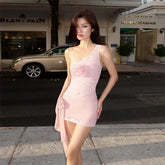 Floral Decorative Lace Sheath One Shoulder Hollow Out Cutout Slim Dress