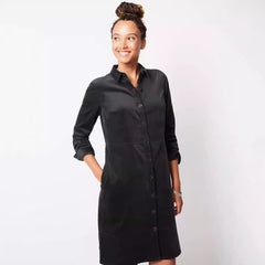 Elegant Velvet Windbreaker Button Loose Intellectual Long Sleeve Shirt Dress