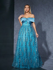 Off Shoulder Bow Dress Embroidery Large Slimming Elegant Evening Dress