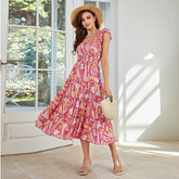 Strap Backless Print Large Swing Dress