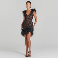 Backless Sequined Feather Dress One Piece