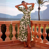 Casual V neck Printing Mid Length Dress