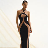 Fall Maxi Dress Elegant Halter Sling Slim Fit Hollow Out Cutout Dress