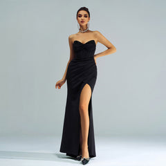 High Grade off Neck Wrapped Chest Sheath Split Cocktail Evening Dress Bridesmaid Dress