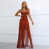 Tassel Dress Advanced Dress Retro Spaghetti Straps Slim Bandage Long Sexy