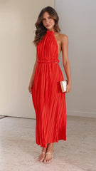 Year Halter Backless Lacing Suit Pleated Dress