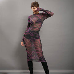 Mesh Printed Pleating Dress